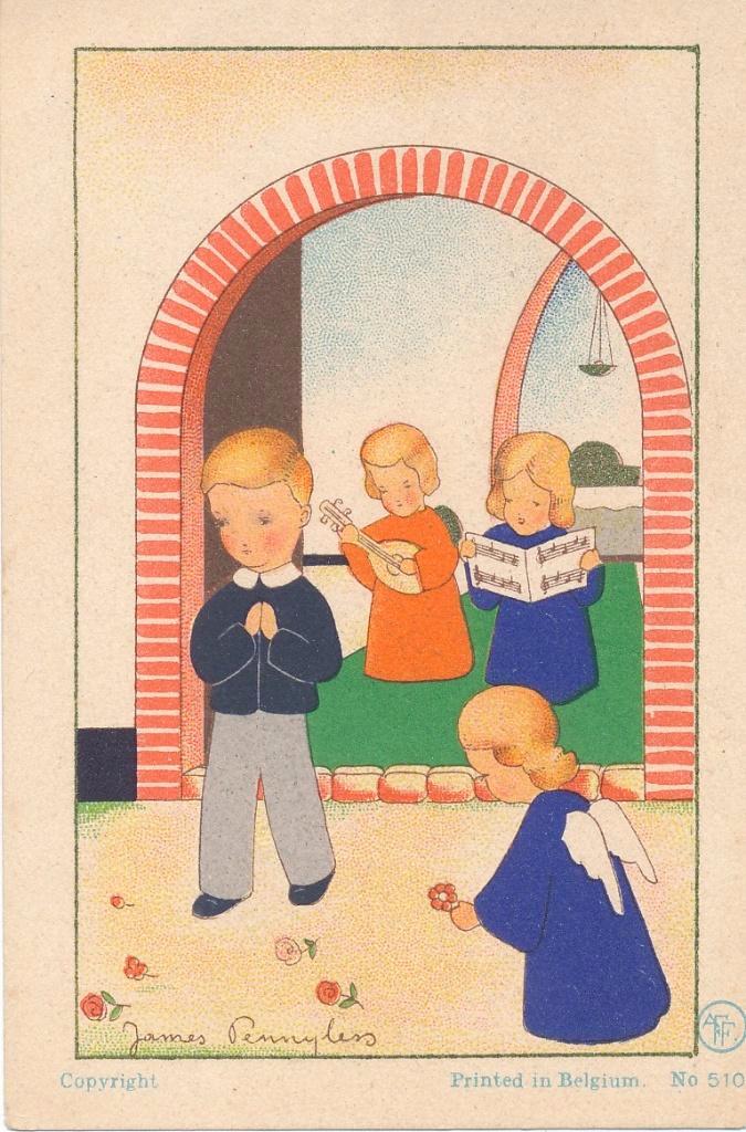 15 Mooie devotieprentjes getekend door James Pennyless, Verzamelen, Religie, Zo goed als nieuw, Kaart of Prent, Ophalen of Verzenden