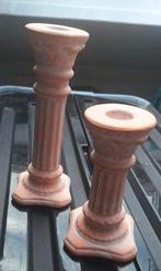 Terracotta Kandelaars Zuilvorm - Set van 2, Overige materialen, Gebruikt, Bruin, Ophalen of Verzenden