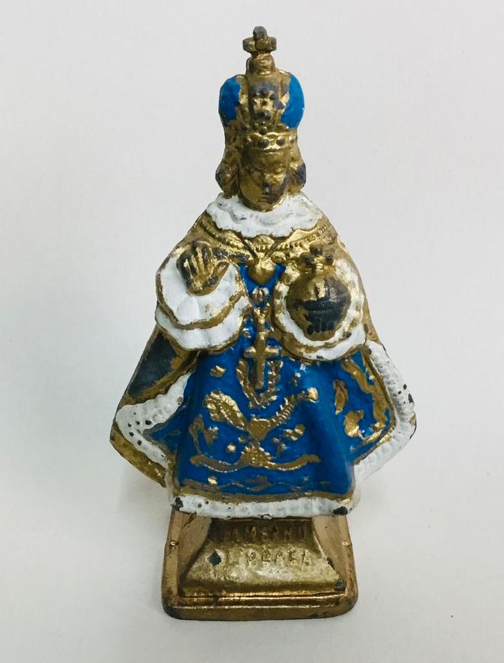 Antiek metalen bronzen beeld kindje jezus van Praag, Antiek en Kunst, Antiek | Religie, Verzenden