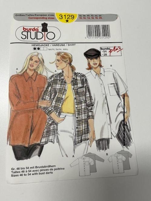 Burda Studio Vintage patroon hemd blouse in 2 variaties 3129, Hobby en Vrije tijd, Kledingpatronen, Zo goed als nieuw, Overige typen