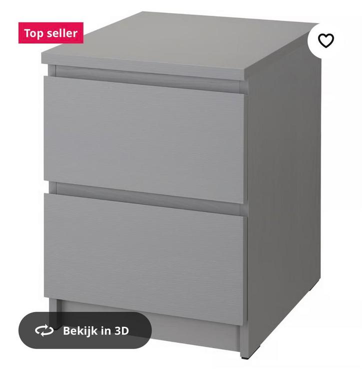 Nachtkastje Ikea Malm (grijs). Twee stuks, Huis en Inrichting, Woonaccessoires | Prullenbakken, Gebruikt, Kunststof, 50 tot 75 cm