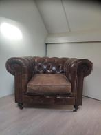 Super mooie bruin leren Chesterfield op wieltjes, Ophalen, Zo goed als nieuw, Minder dan 150 cm, Leer