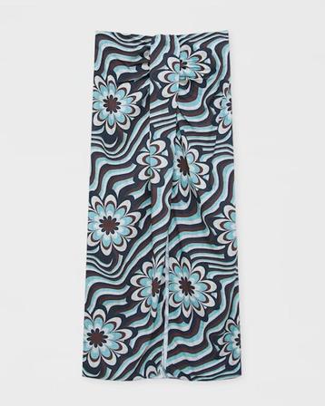 Pull&Bear halflange rok met retro print blauw bruin maat L beschikbaar voor biedingen