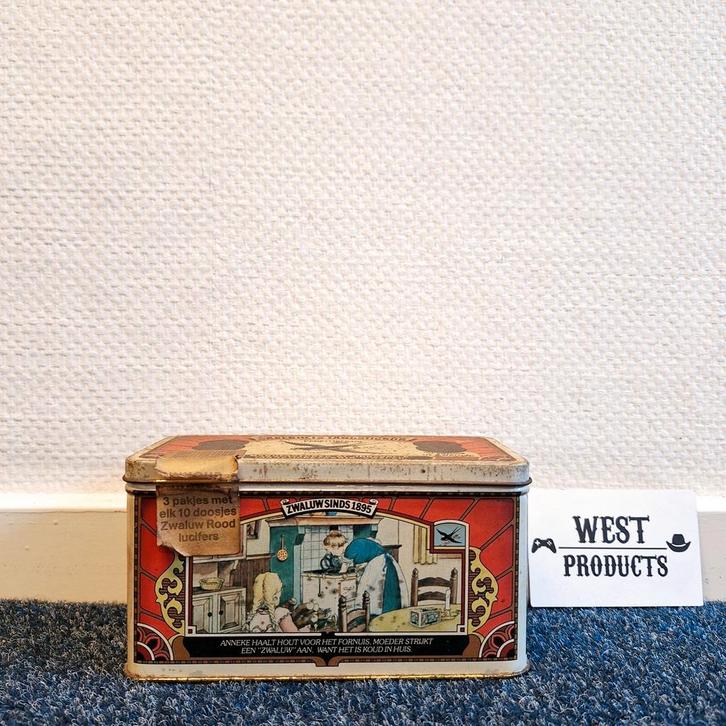 Säkerhets Tändstickor "De Zwaluw" Lucifer Blik (Gevuld), Verzamelen, Blikken, Gebruikt, Overige, Overige merken, Ophalen of Verzenden