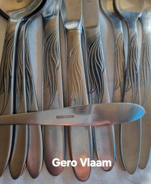 Vintage Gero Zilmeta 520 bestek met relief vlam, Antiek en Kunst, Antiek | Bestek, Ophalen of Verzenden