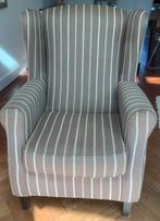 2 stijlvolle fauteuils, bruin/crèmee streep. Bieden maar!, Huis en Inrichting, Fauteuils, Ophalen, Gebruikt, Minder dan 75 cm