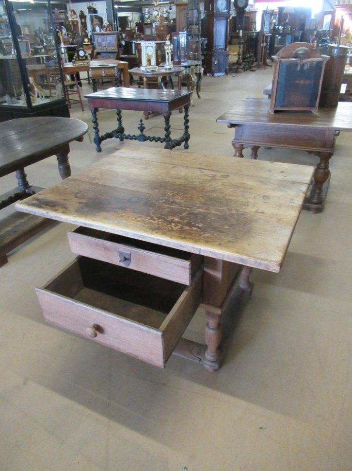 Oer 11615 18e eeuwse eiken betaaltafel met dubbele laden, Antiek en Kunst, Antiek | Meubels | Tafels, Ophalen