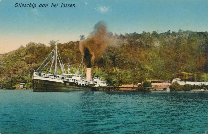 1181 Olieschip aan het lossen, Verzamelen, Scheepvaart, Kaart, Foto of Prent, Ophalen of Verzenden