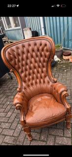 Klassieke Chesterfield fauteuil, Huis en Inrichting, Fauteuils, Ophalen, Gebruikt, Leer, 75 tot 100 cm