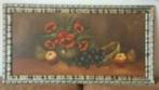 Schilderij Olieverf op hout klaprozen en fruit stilleven, Antiek en Kunst, Kunst | Schilderijen | Klassiek, Ophalen