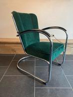 Gispen 412 fauteuil, chroom, nieuwe donkergroene ribstof, Huis en Inrichting, Fauteuils, Design, 75 tot 100 cm, Zo goed als nieuw