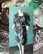 Vintage originele jaren 70 jurk groen/zwart maat 48, Groen, Gedragen, Jurk, Vintage