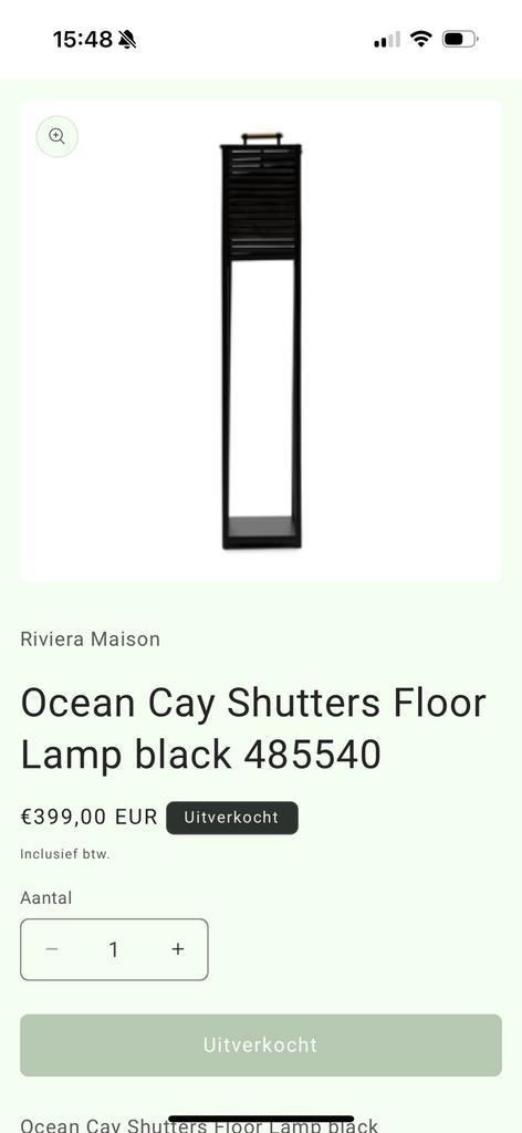 Riviera maison Ocean Cay Shutters Floor Lamp black, Huis en Inrichting, Lampen | Vloerlampen, Nieuw, 100 tot 150 cm, Metaal, Ophalen of Verzenden