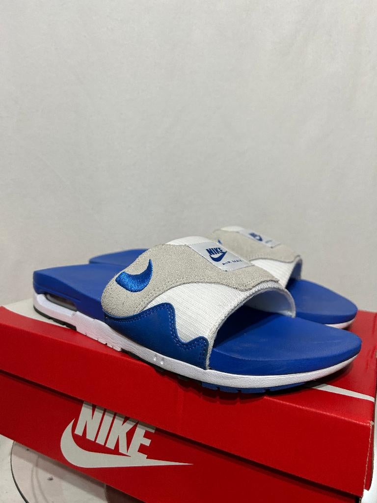 ALS NIEUW! Maat 46 - Nike Air Max 1 Slide Royal Blue, Slippers, Nike, Zo goed als nieuw, Nike