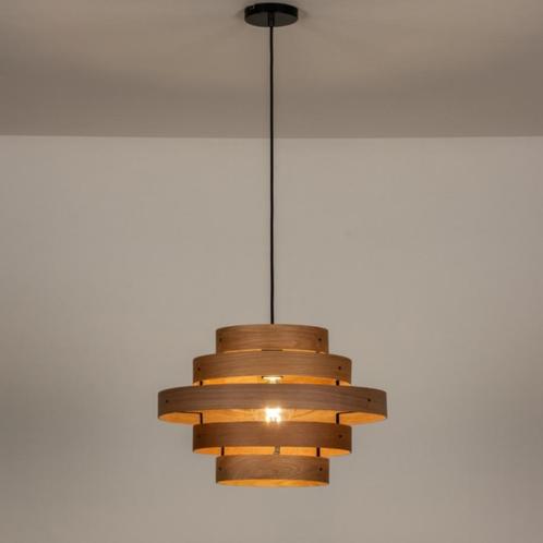 Hanglamp Ø 50 cm – licht eikenhout & mat-zwart metaal, Huis en Inrichting, Lampen | Hanglampen, 50 tot 75 cm, Hout, Metaal, Ophalen