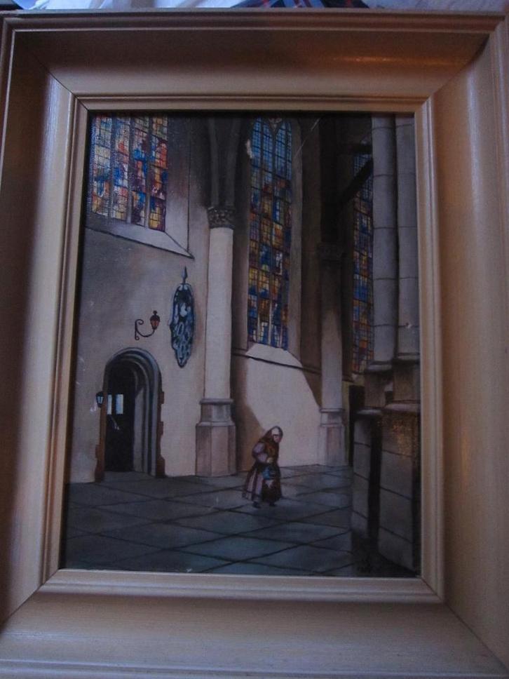 Olieverf kerk Interieur Laurenskerk Rdam ?? klein defect, Antiek en Kunst, Kunst | Schilderijen | Klassiek, Ophalen of Verzenden