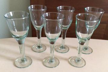 6 glaasjes op voet, 75 ml, gerecycled groen glas, 15 cm beschikbaar voor biedingen