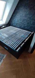 Mooi zwart bed met lattenbodem 160x200 cm Ikea Malm, Ophalen, Gebruikt, Zwart, Tweepersoons