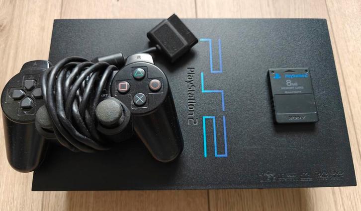 PlayStation 2, Spelcomputers en Games, Spelcomputers | Sony PlayStation 2, Gebruikt, Phat, Zwart, Met 1 controller, Met geheugenkaart