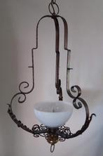 Brocante hanglamp/messing/kunststof/witte kom/kap, Ophalen
