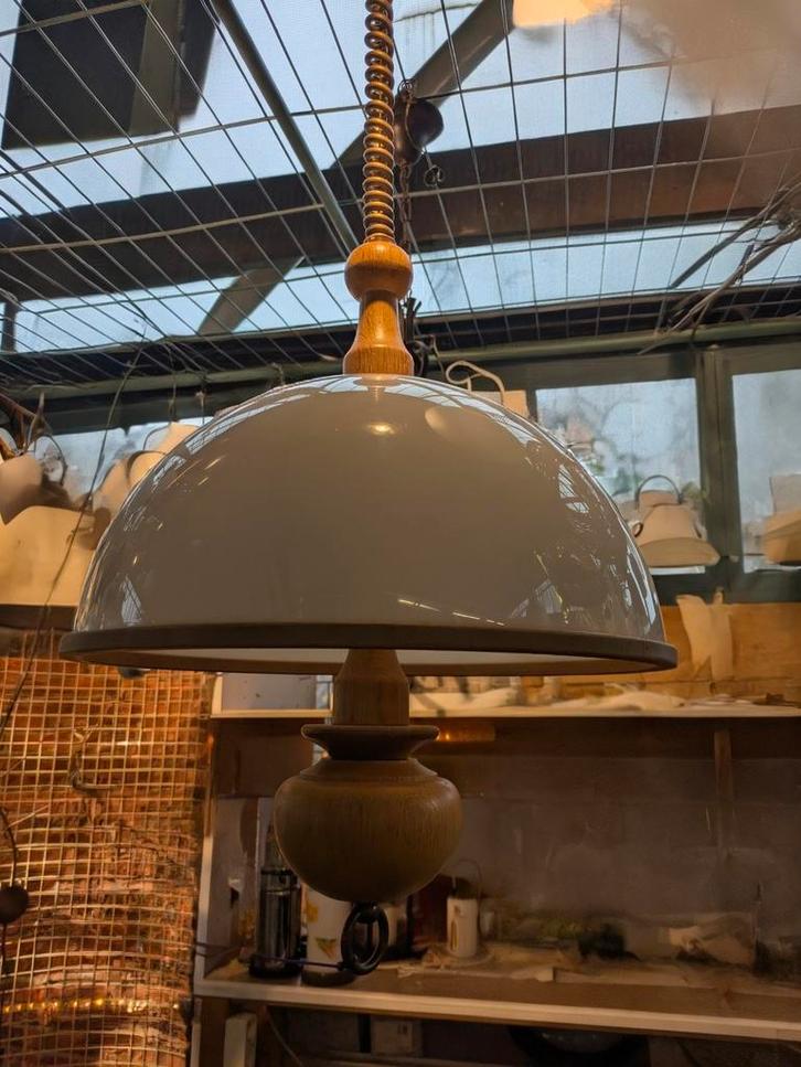 Steinhauer hanglamp wit plexiglas & hout, Huis en Inrichting, Lampen | Hanglampen, Zo goed als nieuw, Minder dan 50 cm, Hout, Ophalen of Verzenden
