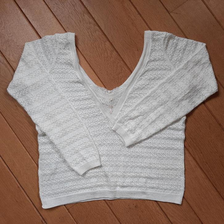 La Maille Sézane trui ecru ajour diepe V- hals maat M - nieu, Kleding | Dames, Truien en Vesten, Nieuw, Maat 38/40 (M), Beige