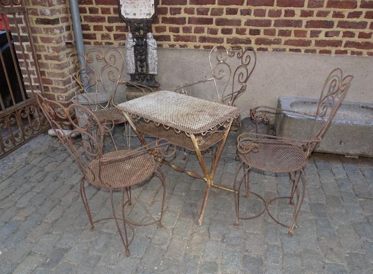 oude bistroset uit de jaren 50 tuintafel met 4 stoelen, Antiek en Kunst, Curiosa en Brocante, Ophalen