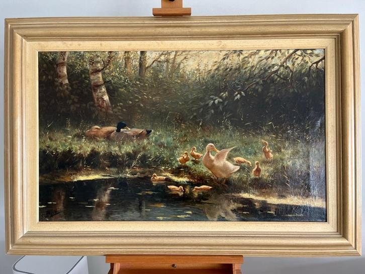 H. Breedveld, eenden familie aan het water, Antiek en Kunst, Kunst | Schilderijen | Klassiek, Ophalen