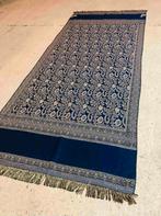 Klassieke blauwe grand foulard met franjes 210/91, Huis en Inrichting, Woonaccessoires | Plaids en Woondekens, Gebruikt, Etten-Leur