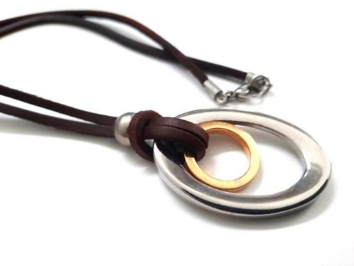 Leuke hanger ovale zilveren cirkel met gouden binnenring, Sieraden, Tassen en Uiterlijk, Kettinghangers, Nieuw, Overige voorstellingen