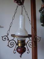 Hanglamp met 2 verschillende kolven of 2 kroonlusters, Huis en Inrichting, Lampen | Hanglampen, Gebruikt, Glas, Ophalen of Verzenden