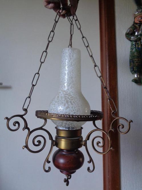 Hanglamp met 2 verschillende kolven of 2 kroonlusters, Huis en Inrichting, Lampen | Hanglampen, Gebruikt, Minder dan 50 cm, Glas