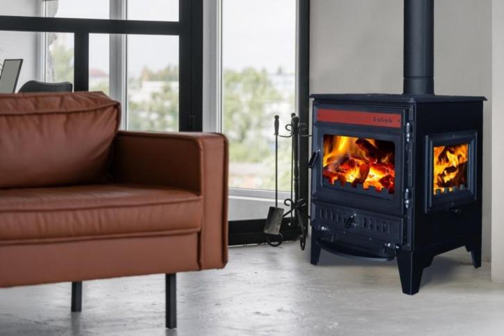 S106-3D Sabah – Gietijzeren Haardkachel -Met Glas Aan Drie Z, Huis en Inrichting, Kachels, Nieuw, Vrijstaand, Houtkachel, Hout