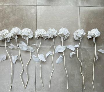 8 X ZIJDE KUNST WITTE HORTENSIA BLOEMEN TAKKEN 80 CM 