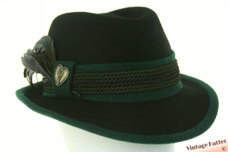 Vintage hoed Jacht trilby Mayser Harlem zwart groen veren 57, Kleding | Heren, Hoeden en Petten, Zo goed als nieuw, Hoed, 57 cm (M, 7⅛ inch) of minder