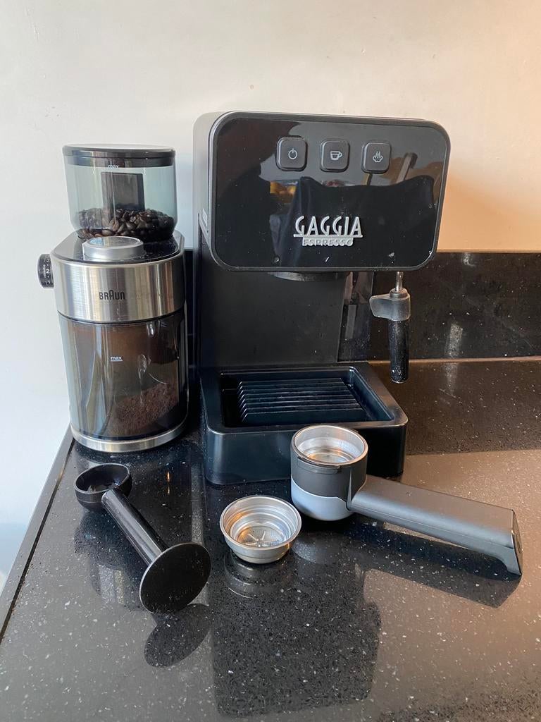 Gaggia Style Espressomachine en Braun maler, Ophalen of Verzenden, Zo goed als nieuw