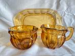 Vintage amber glas suiker en melk stel roomstel, Ophalen of Verzenden