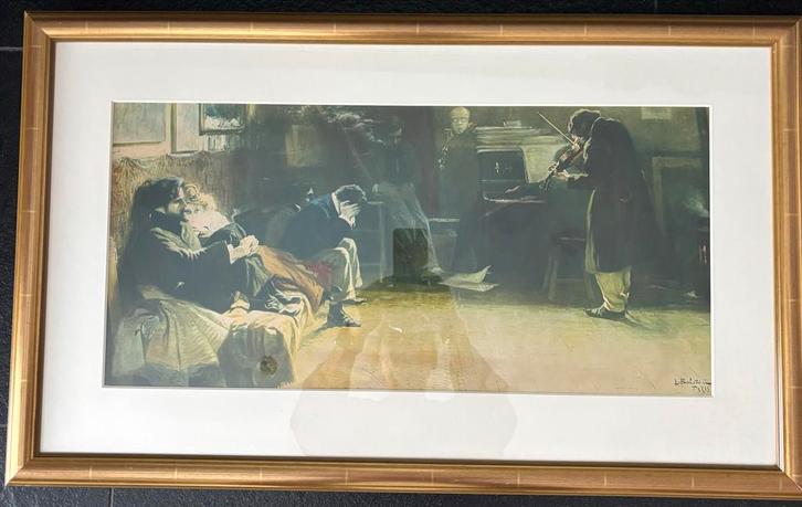 Reproductie Lionello Balestrieri - Beethoven (Sonate à Kreut, Antiek en Kunst, Kunst | Etsen en Gravures, Ophalen