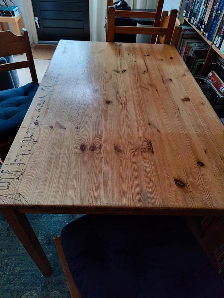 Ikea eettafel met 4 stoelen, Huis en Inrichting, Tafels | Eettafels, Gebruikt, 50 tot 100 cm, 100 tot 150 cm, Rechthoekig, Grenenhout