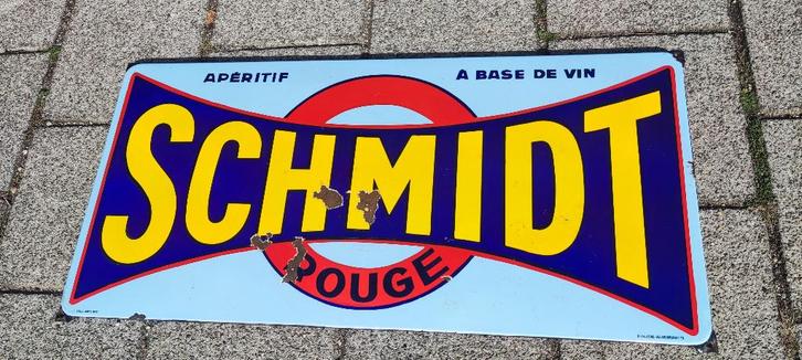 Emaille bord SCHMIDT 1947, Verzamelen, Merken en Reclamevoorwerpen, Gebruikt, Reclamebord, Ophalen