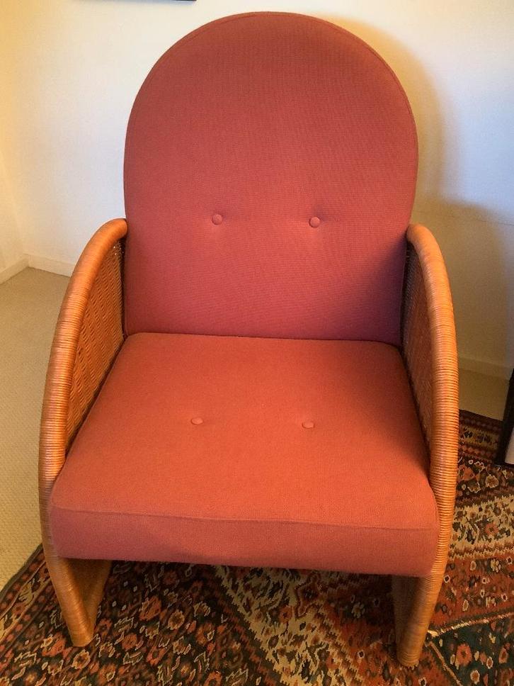 fauteuil, Huis en Inrichting, Fauteuils, Gebruikt, Riet of Rotan, Stof, 50 tot 75 cm, Minder dan 75 cm, Ophalen