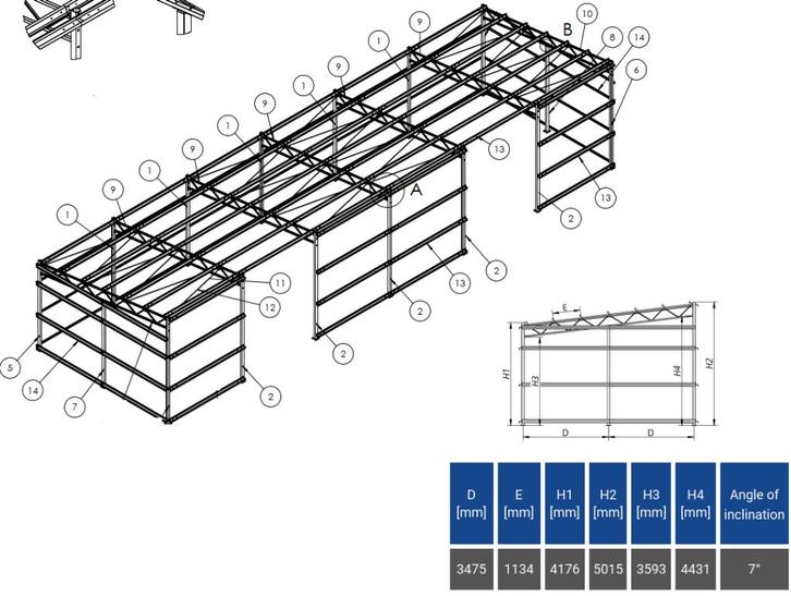 Staal constructie werkplaats garage 7x24 [168m2], Doe-het-zelf en Verbouw, Metalen, Nieuw, IJzer, Ophalen