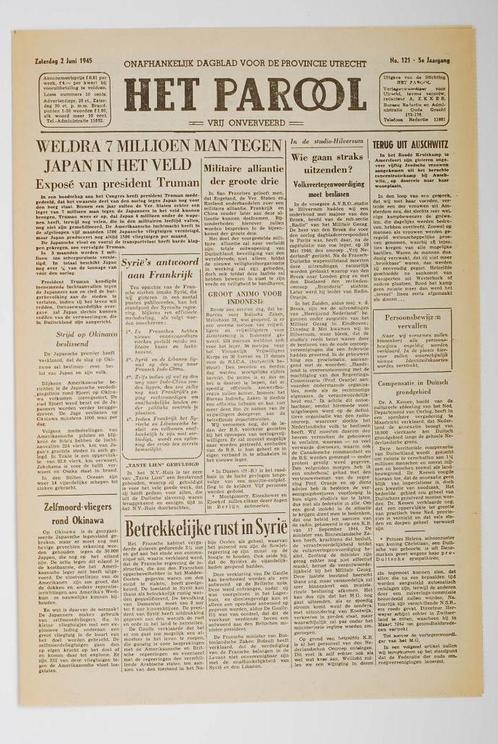 2 juni 1945 - Het Parool | Heruitgave, Boeken, Tijdschriften en Kranten, Zo goed als nieuw, Krant, Verzenden