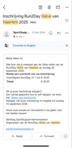 Ticket halve marathon Haarlem, Ophalen of Verzenden, Nieuw, Overige typen, Overige merken