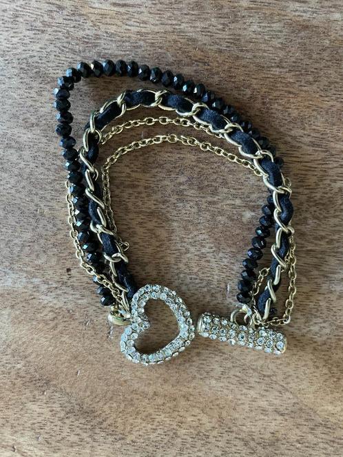 Armband 3 layers en bling sluiting zwart met goud, Sieraden, Tassen en Uiterlijk, Armbanden, Zo goed als nieuw, Goud, Verzenden