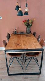 Stoere eethoek: tafel + 6 stoelen, Huis en Inrichting, Tafels | Eettafels, Ophalen, Gebruikt, 50 tot 100 cm, Vijf personen of meer