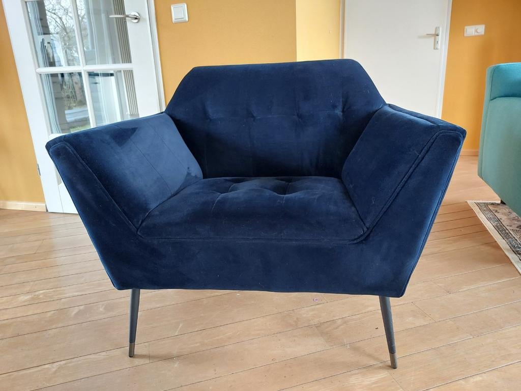 Dutchbone Kate Fauteuil - Blauw, Ophalen, 75 tot 100 cm, Zo goed als nieuw, Stof