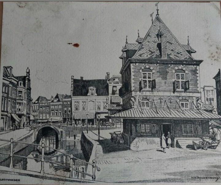Leeuwarden .. de Waag .. 1952 ... H.E. Roodenburg ..., Antiek en Kunst, Kunst | Etsen en Gravures, Ophalen of Verzenden