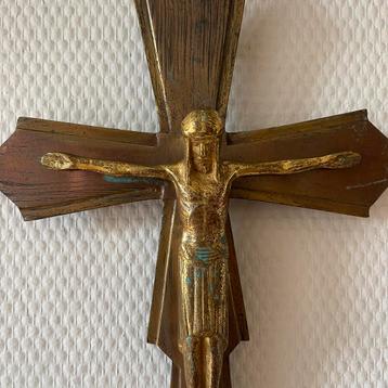 Art Deco Bronzen Crucifix, Jezus aan Kruis Antieke Religie beschikbaar voor biedingen