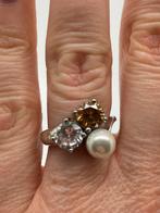 B410 Prachtige zilveren ring parel zirkonia (verstelbaar), Sieraden, Tassen en Uiterlijk, Ringen, Ophalen of Verzenden, X, Dame